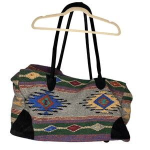 The Sara Weekender Bag Southwest Western Travel Duffle Aztec Suede Handles Lined